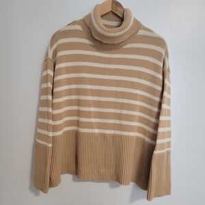 GAP Beige and Cream Striped Turtleneck Sweater Size M Coastal Cotton